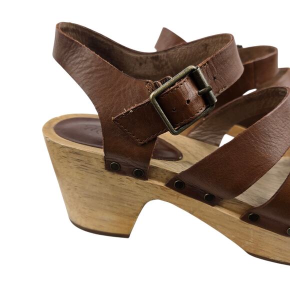 Madewell Sigrid Wood Heel Sandals Womens 9 Platform Brown Leather Studded Boho - Picture 2 of 11